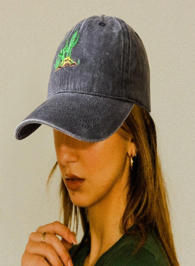 RLQWTKV Cactus Embroidered Baseball Cap for Women Men Sun Adjustable Hat Gifts Black - Image 3